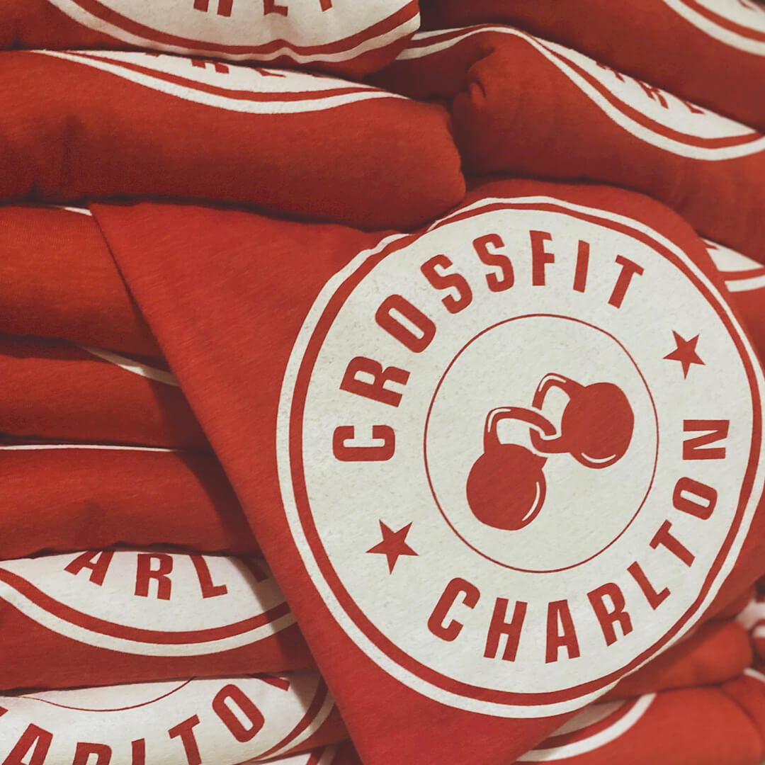 Photo of red CrossFit Charlton t-shirts